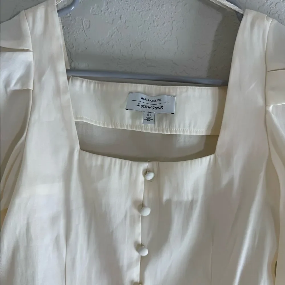& Other Stories Cream Square Neck Button-Up Blouse Size 0 - Picture 4 of 11